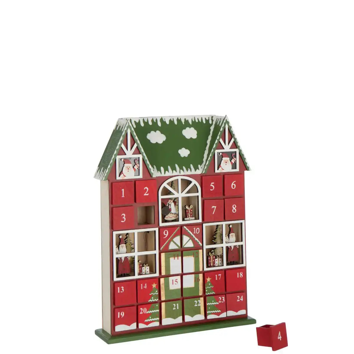 J-Line Huis Adventskalender LED Multiplex Weihnachtsrood/Dunkelgrün