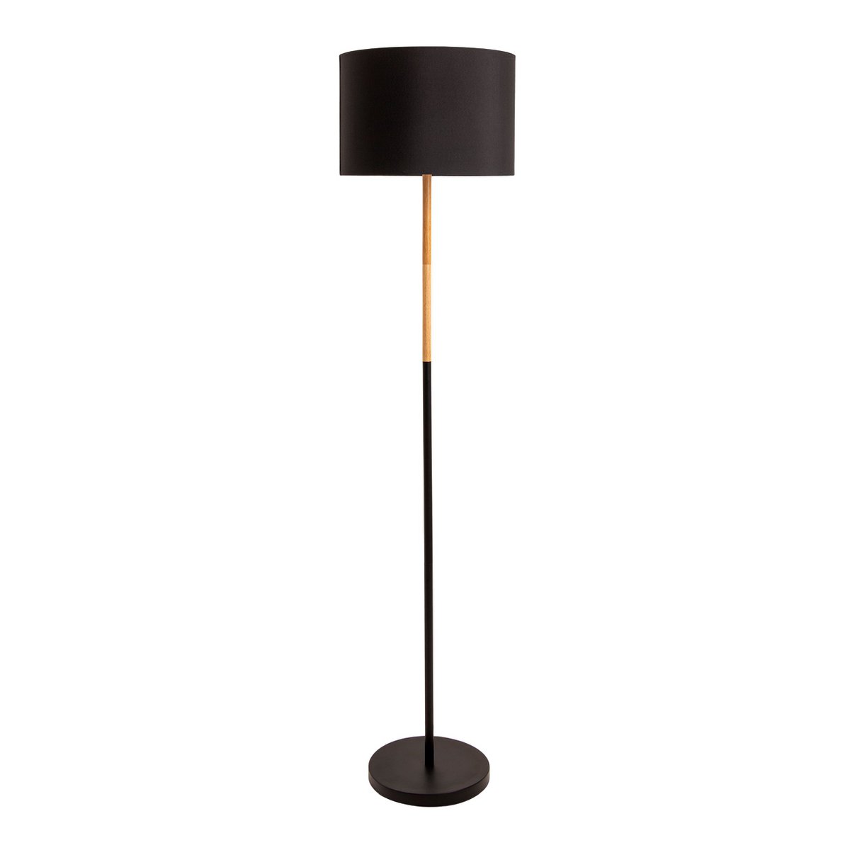 Textil-Stehleuchte "TESSILE", Stehlampe aus Metall, Gummibaumholz und Stoff in Schwarz, und Natur, E27-Fassung, 126 cm hoch