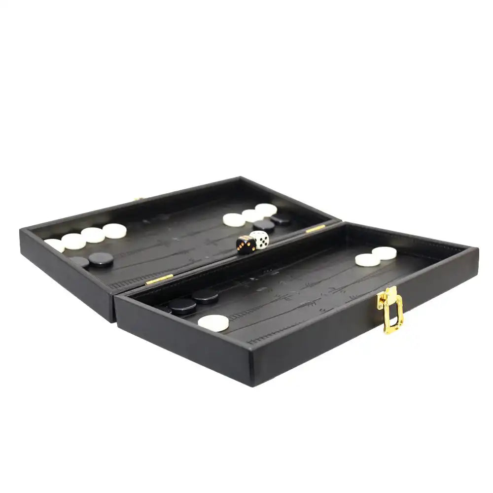 Backgammon/Game -Spiel in einer schwarzen Nachahmungslederhülle - HomeDesign Knaus