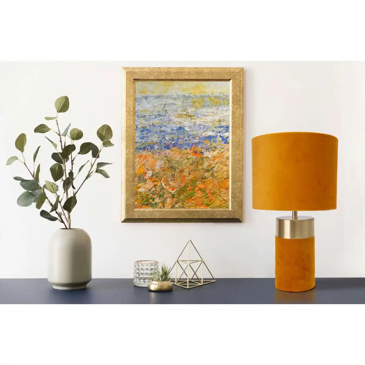 Tischleuchte "BORDO" 32cm hoch aus Metall und Velours in Gold und Braun, mit E14-Fassung, Lampe für Esszimmer, Wohnzimmer, Diele oder Büro