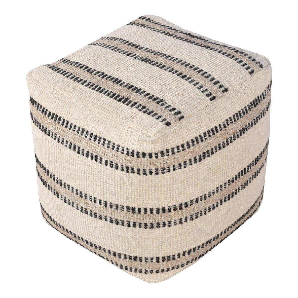 Bally Pouf – Pouf, handgewebt, Elfenbein/Anthrazit, 40 x 40 x 40 cm - HomeDesign Knaus