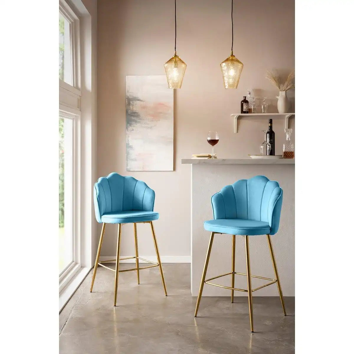 Barhocker Muscheldesign 2er Set aus Samt Blau - HomeDesign Knaus
