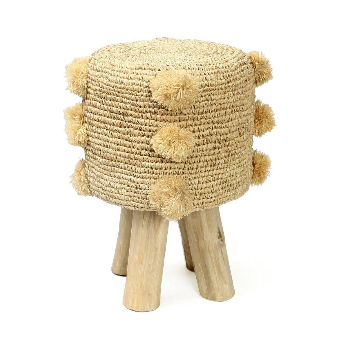 Bast-Pom pouf Sitzhocker handgefertigt Natur - HomeDesign Knaus