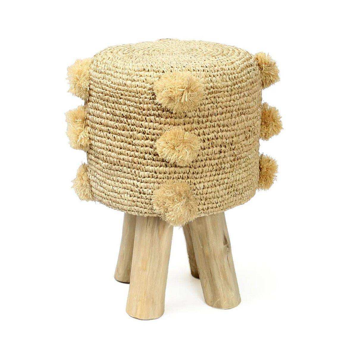 Bast-Pom pouf Sitzhocker handgefertigt Natur - HomeDesign Knaus