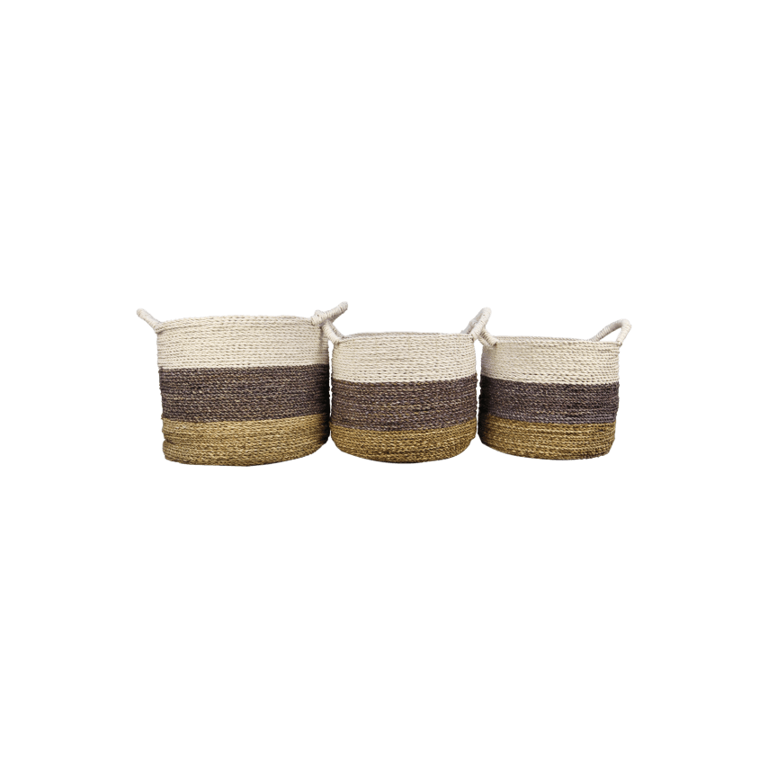 HSM Collection Korb Malibu S/3-1-36x30/Ø34x27/Ø32x25-Naturel/Assorti-Araffia/Zeegras