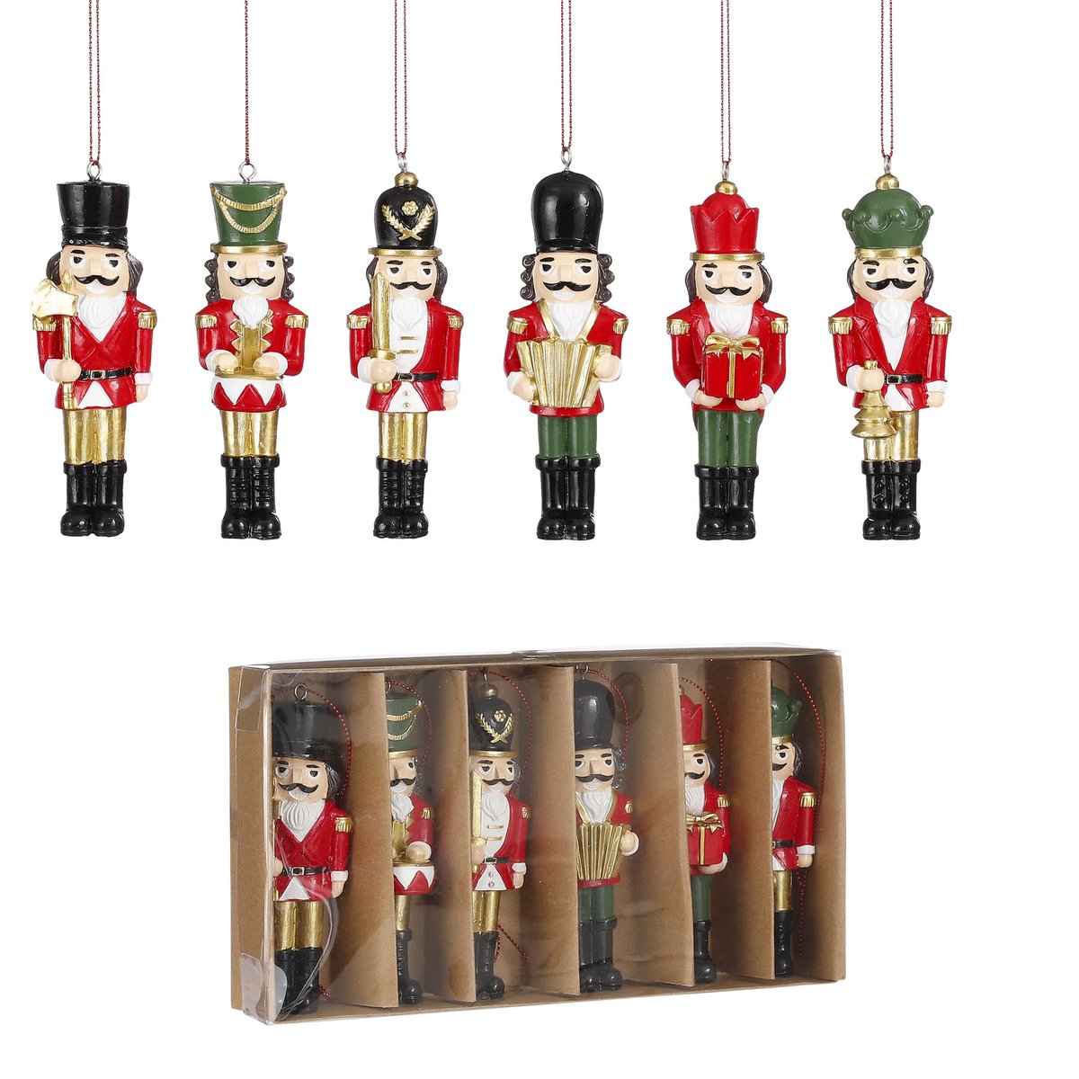 6er Set Weihnachtsschmuck Nussknacker  Polyester – Rot
