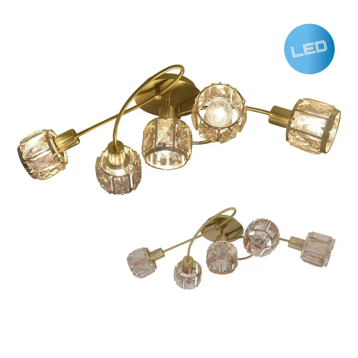 5er-LED-Deckenleuchte "JOSEFA", Deckenlampe aus Metall und Glas in Gold, mit E14-Fassung, für Esszimmer, Wohnzimmer, Diele oder Büro, Leuchte für Wohnzimmer, Esszimmer, Flur oder Diele, 61 x 36 x 21 cm