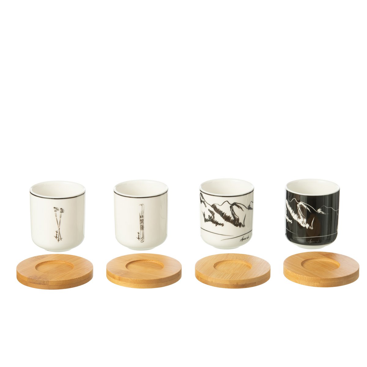 J-Line Box 4 Kaffeebeutel + Untertassen Bambou Geschenkbox Keramik Schwarz/Weiß