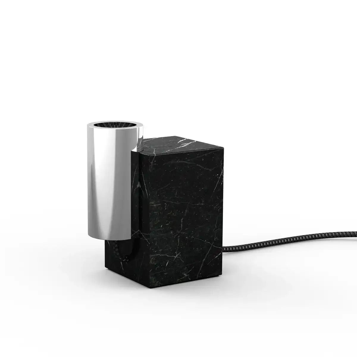 Marmortischleuchte "GEMMA" 16 cm hoch, aus Marmor und edelstahlfarbenem Metall, E27-Fassung, Beleuchtung für Esszimmer, Wohnzimmer, Diele oder Büro
