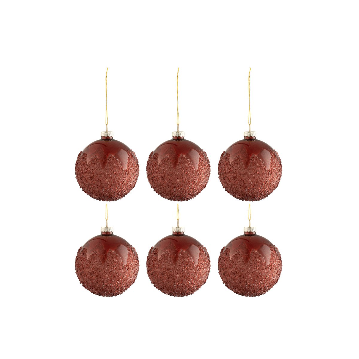 J-Line Weihnachtskugel Zucker – Glas – mattrot – klein – 6er-Box