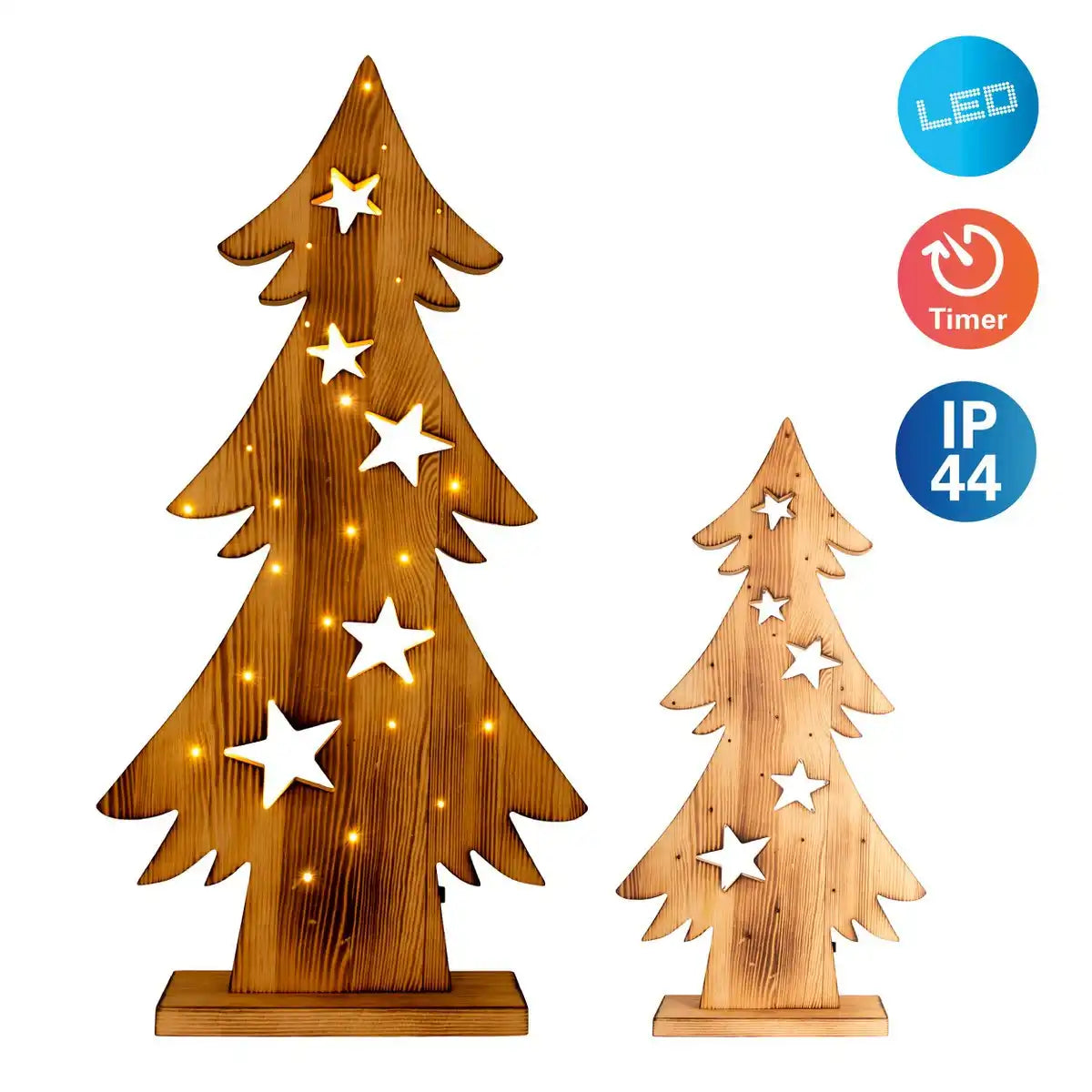 LED-Holztannenbaum, aus naturbelassenem Pinienholz mit festverbauten LEDs, 70 cm hoch, Weihnachtsdekoration für Außen
