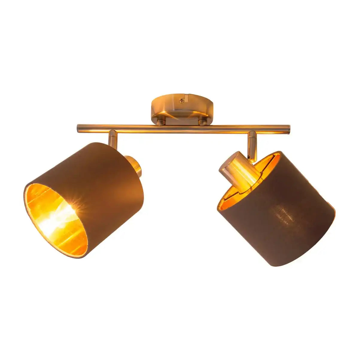 2er Wand- und Deckenleuchte "MARON" aus Metall satiniert-matt mit Stoffschirmen in Braun, mit E14-Fassung, Lampe für Wohnzimmer, Esszimmer, Flur und Büro, 46 x 12 cm
