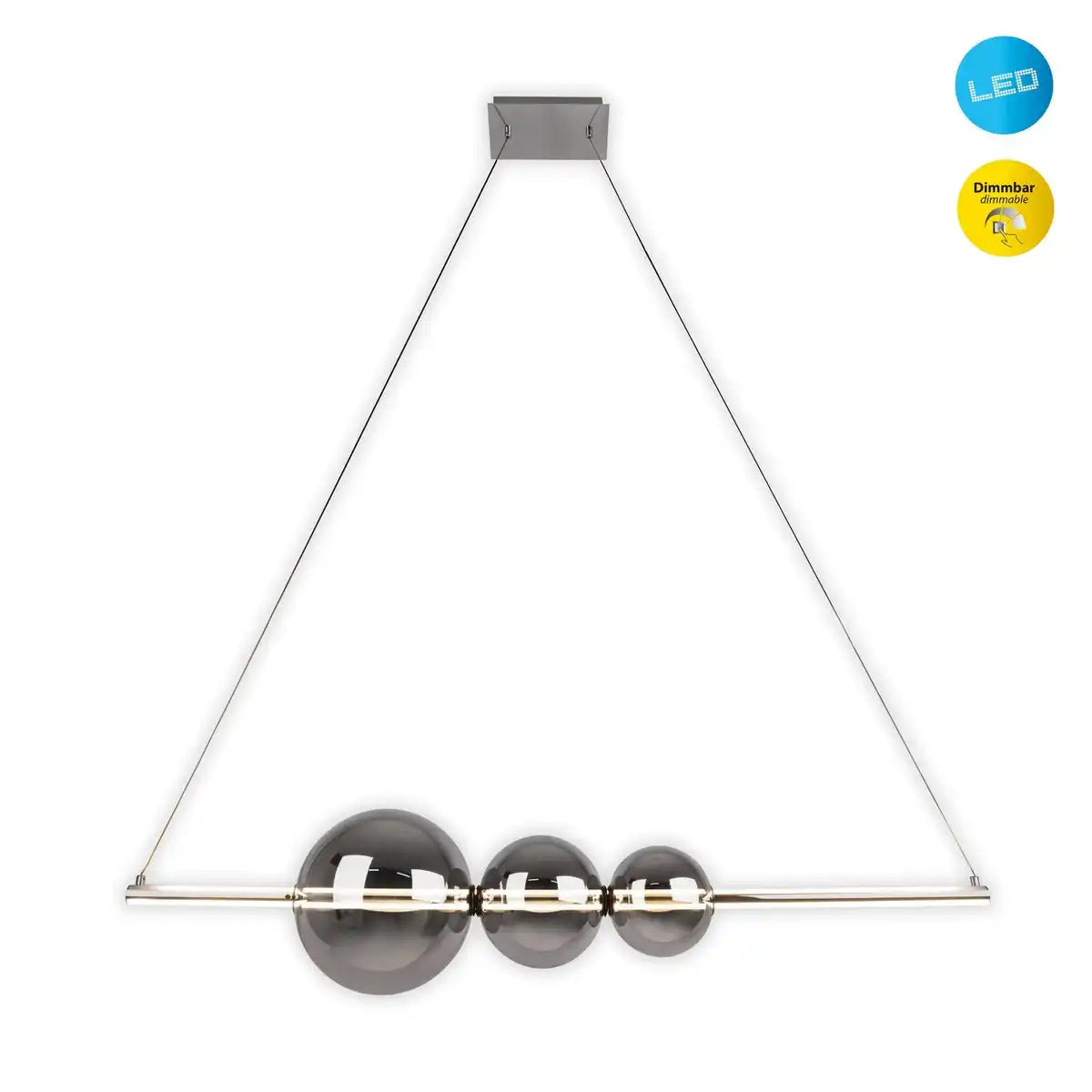 LED Pendelleuchte chrom "NOVA" aus chromfarbenem Metall, Kunststoff und Rauchglas, mit fest verbauten LEDs, ca. 105 cm lang