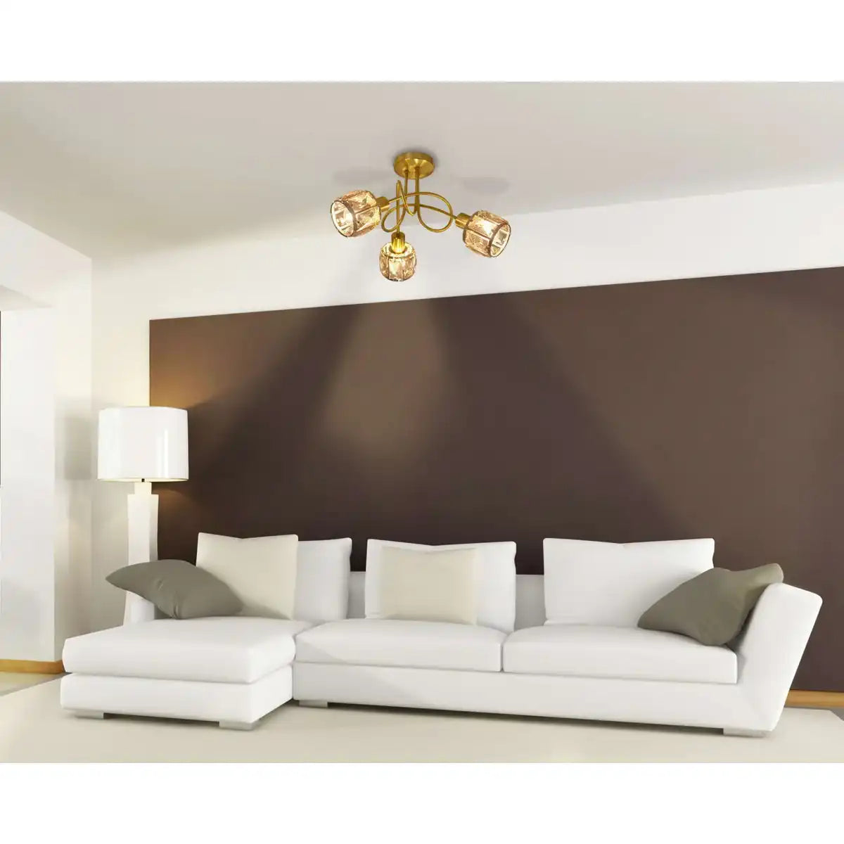 3er LED-Spot "JOSEFA" Gold, Deckenlampe aus Metall und Glas in Gold für Wohnzimmer, Schlafzimmer, Esszimmer, mit E14-Fassung, für Esszimmer, Wohnzimmer, Diele oder Büro, Ø38 cm