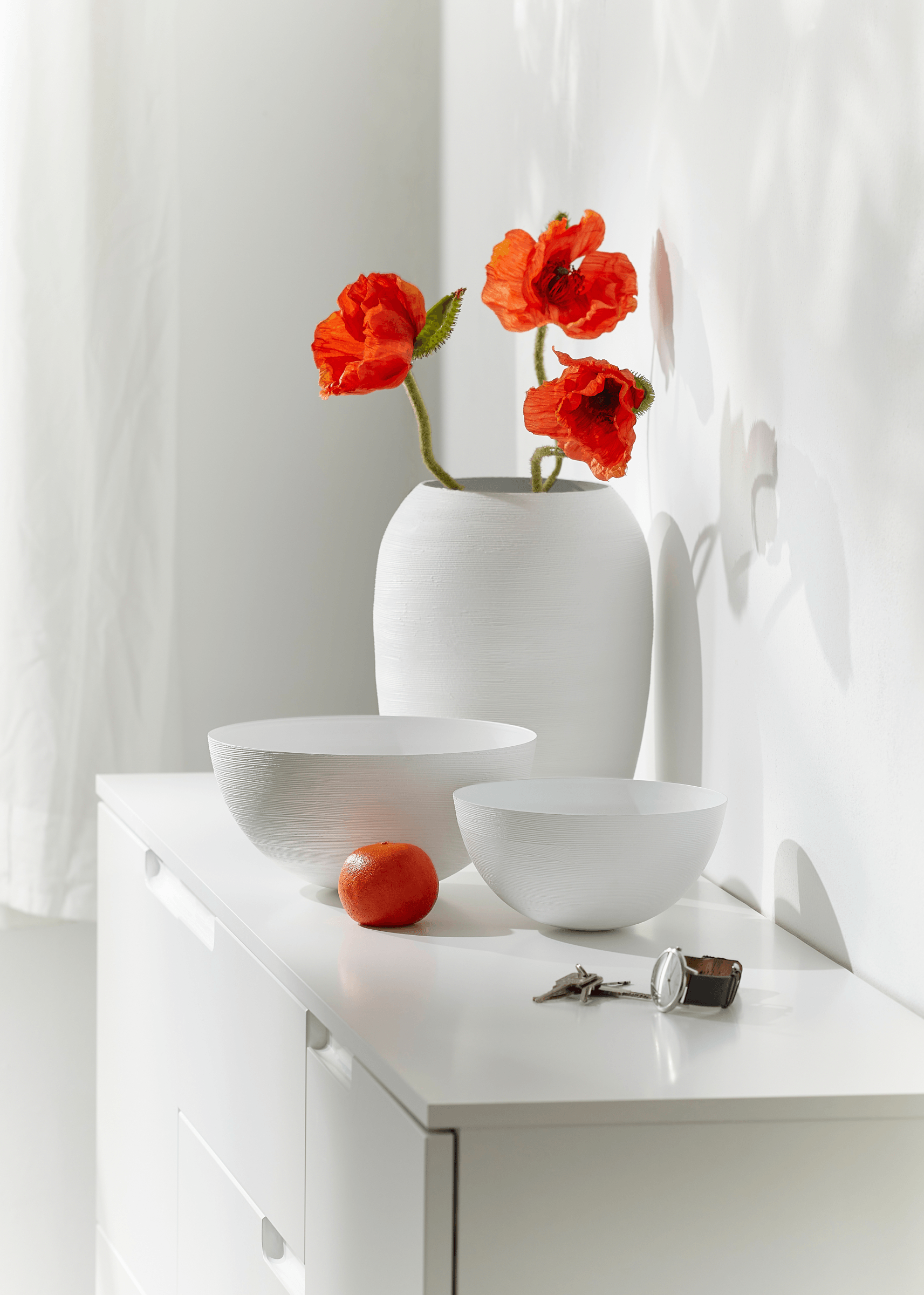 BIANCO Collection Blumenvase Schale mattweiß beschichteter Stahl - HomeDesign Knaus