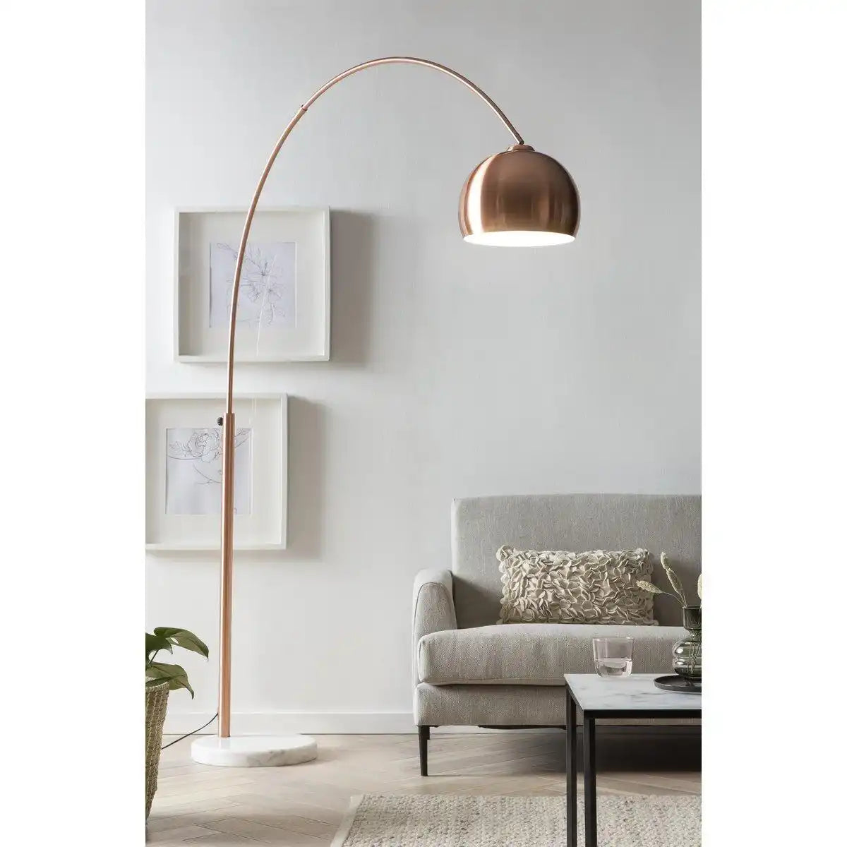 Bogenlampe Kupfer mit Marmorfuß - HomeDesign Knaus