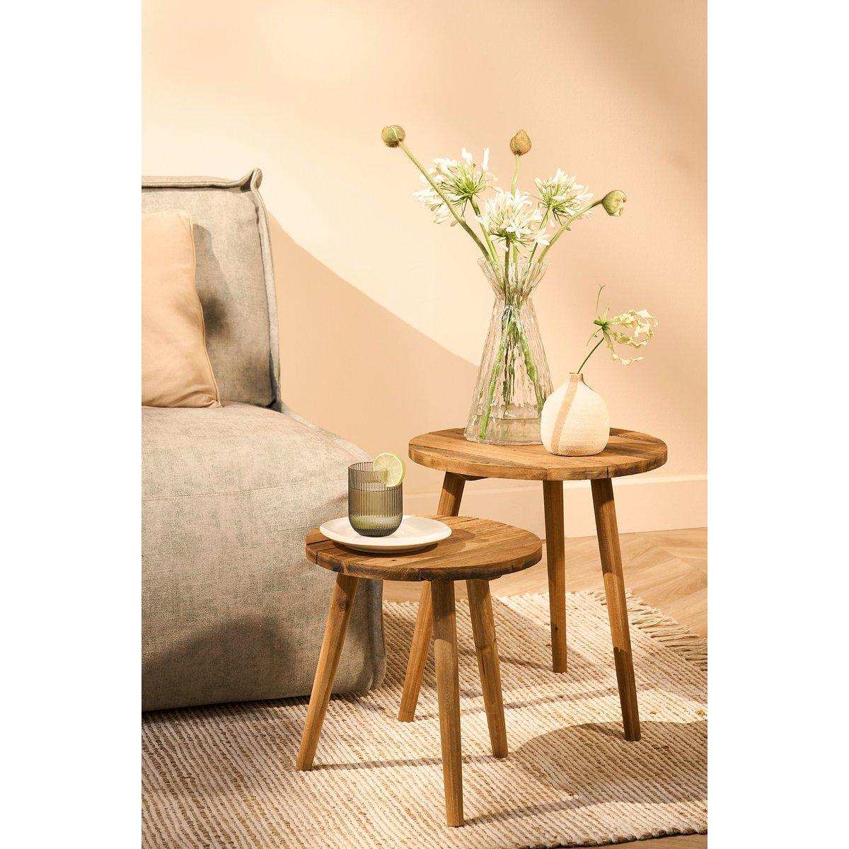 Bold Beistelltisch – H36 x Ø33 cm – Recyceltes Holz – Braun - HomeDesign Knaus