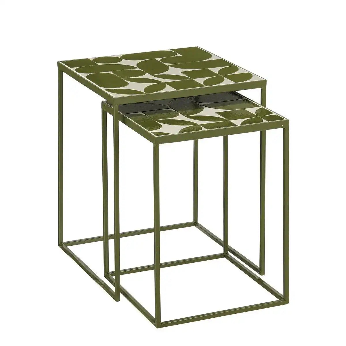 Bologna Side Table außerhalb - Satz von 2 - L38 x B38 x H48 cm - Metall - Grün - HomeDesign Knaus