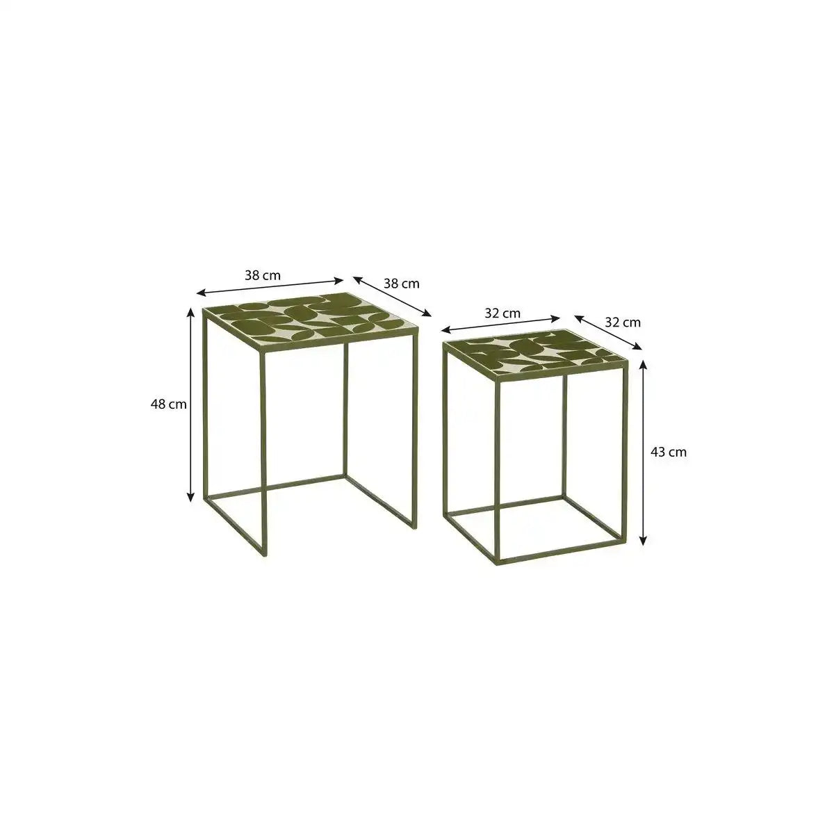 Bologna Side Table außerhalb - Satz von 2 - L38 x B38 x H48 cm - Metall - Grün - HomeDesign Knaus