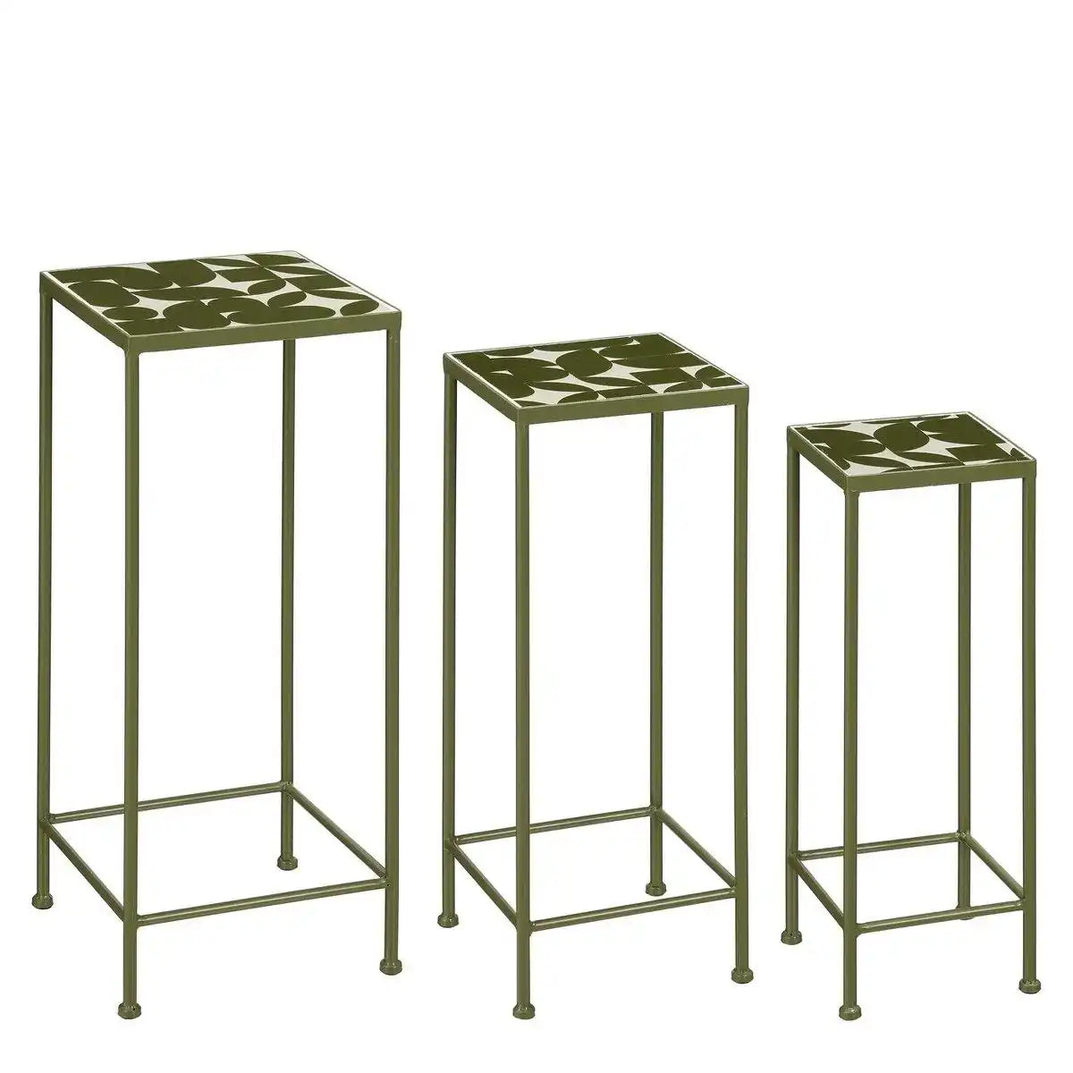 Bologna Side Table außerhalb - Set von 3 - L28 x B28 x H67 cm - Metall - Dunkelgrün - HomeDesign Knaus