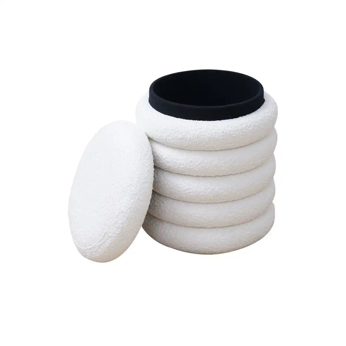 Bouclé Sitzhocker Ø38 cm Weiß - HomeDesign Knaus
