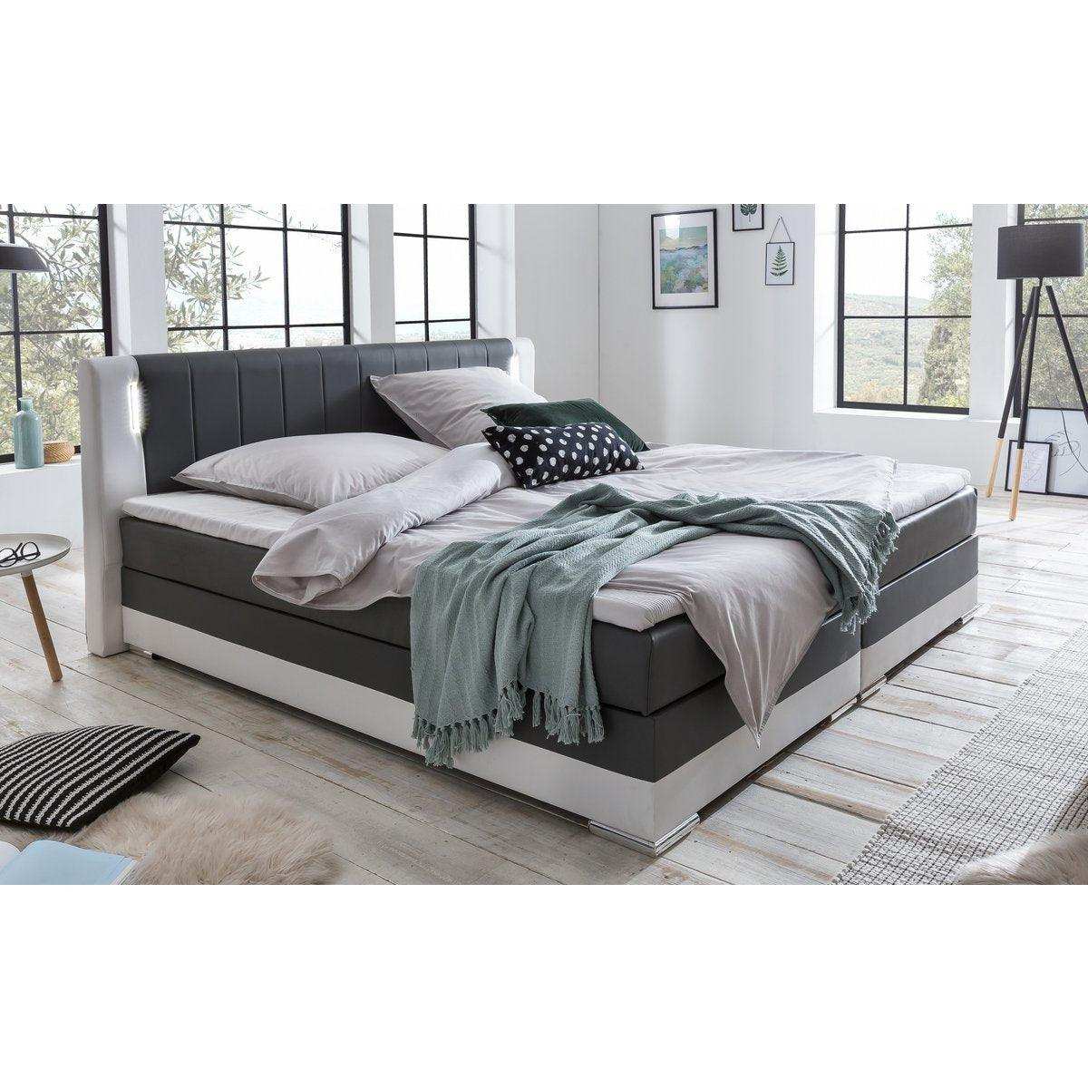 Boxspringbett 180 x 200 cm LED grau/weiß Kunstleder-Optik - HomeDesign Knaus