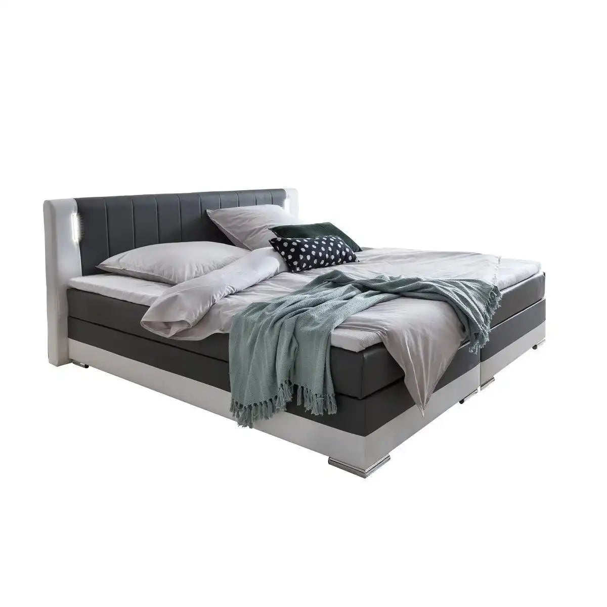 Boxspringbett 180 x 200 cm LED grau/weiß Kunstleder-Optik - HomeDesign Knaus
