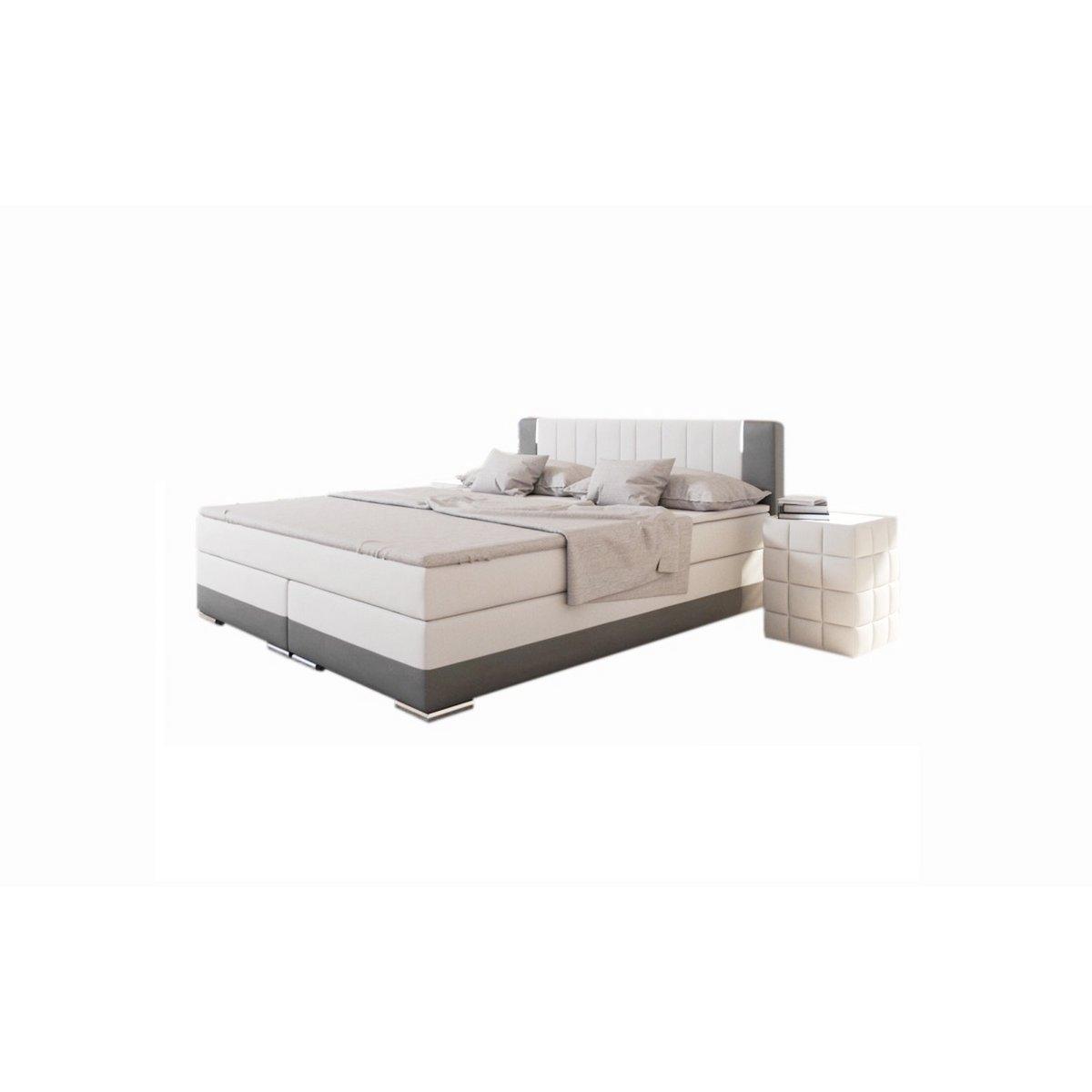 Boxspringbett 180 x 200 cm LED weiß/grau Kunstleder-Optik - HomeDesign Knaus