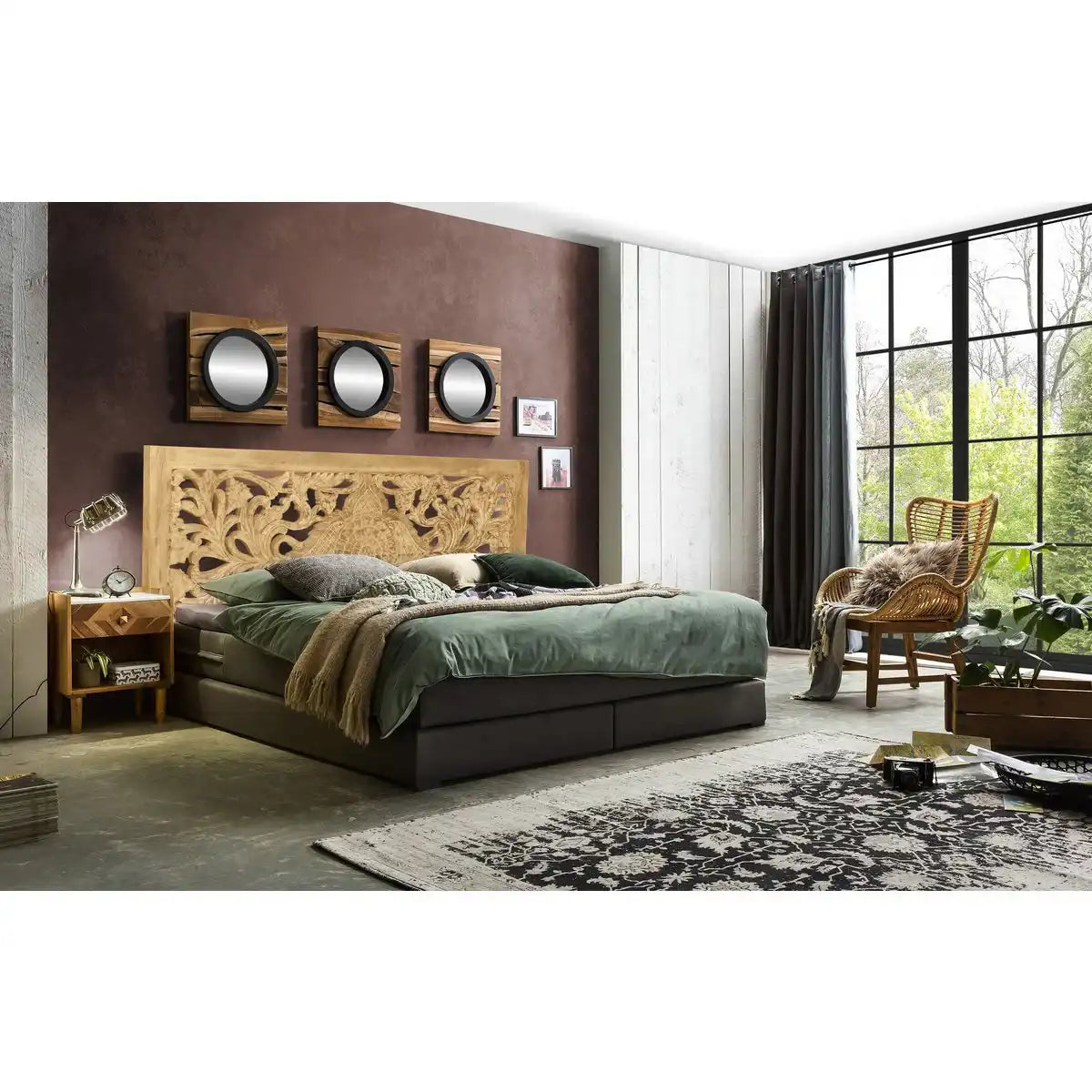 Boxspringbett mit Kopfteil aus Mangoholz - HomeDesign Knaus