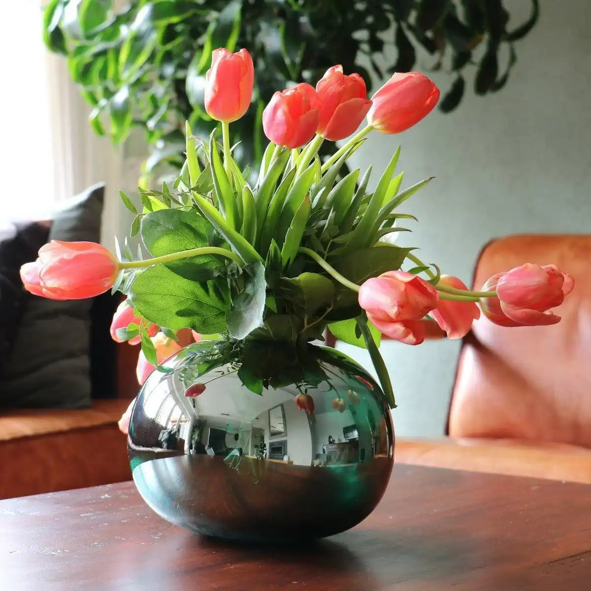 Brenno Designer Blumenvase Glasvase Glänzend Grün Vase Handarbeit - HomeDesign Knaus