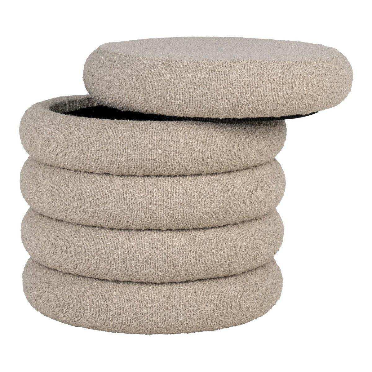 Brooklyn Pouf – Pouf mit Stauraum, lockig, beige, Ø44x44 cm - HomeDesign Knaus