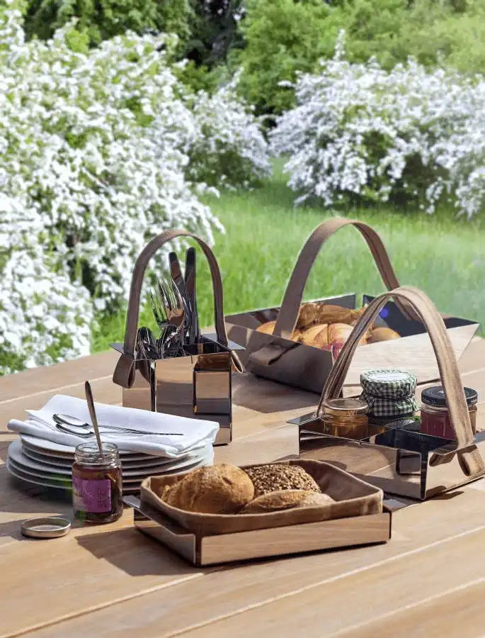 Brotkorb Croissantskorb Edelstahl Schlaufe aus Leinen - HomeDesign Knaus