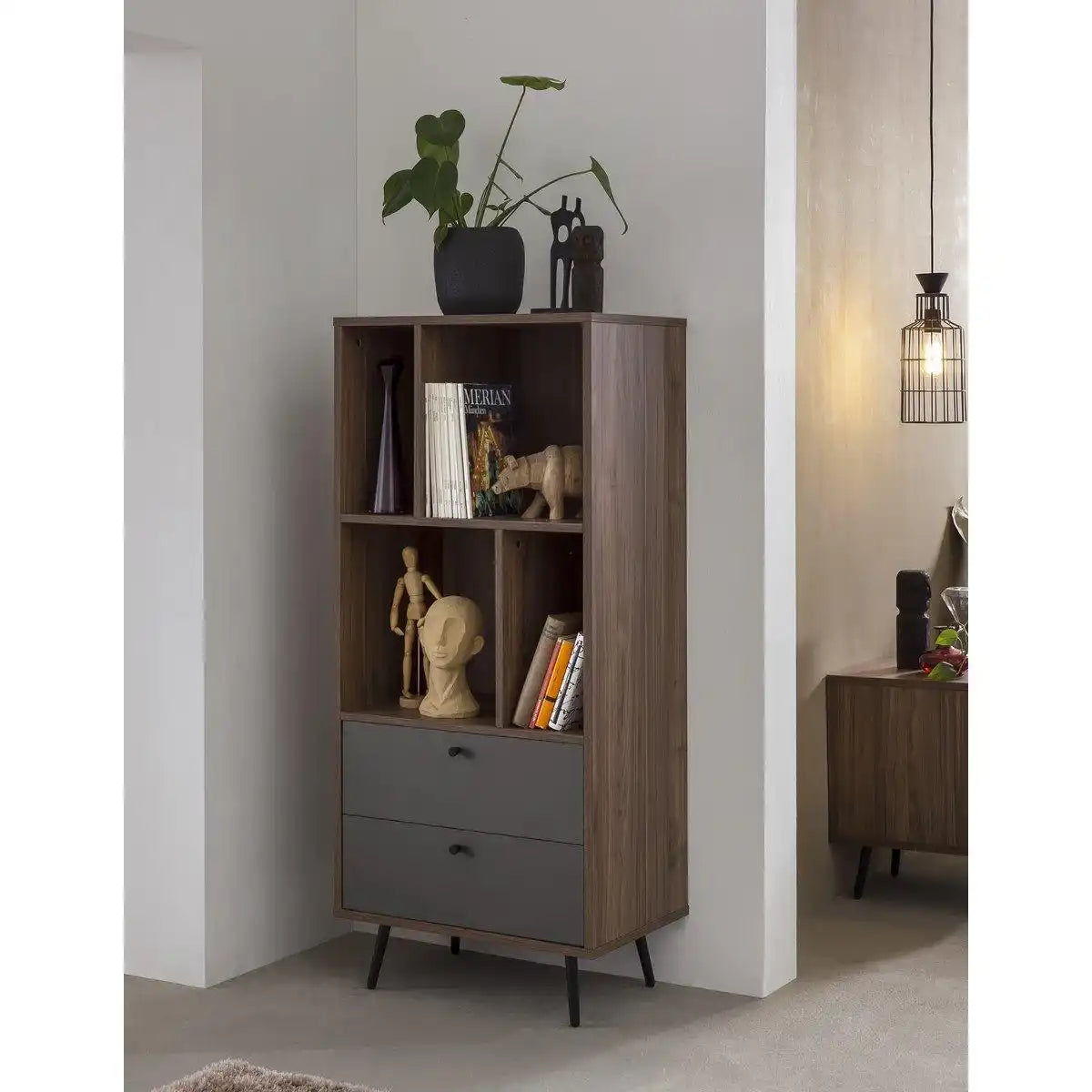 Bücherregal Walnuss/Grau - HomeDesign Knaus