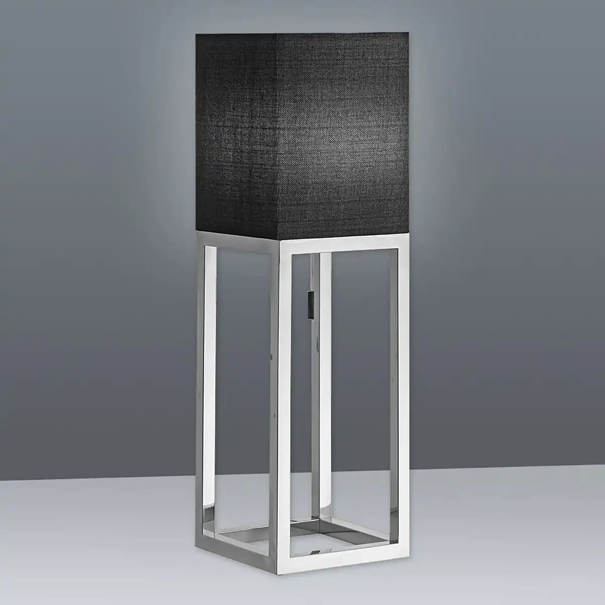 Tischleuchte "ALFA", moderne Tischlampe aus Metall und Textil in Chrom/Dunkelgrau mit E27-Fassung, 65 cm hoch, schicke Lampe für Diele, Wohnzimmer und Büro
