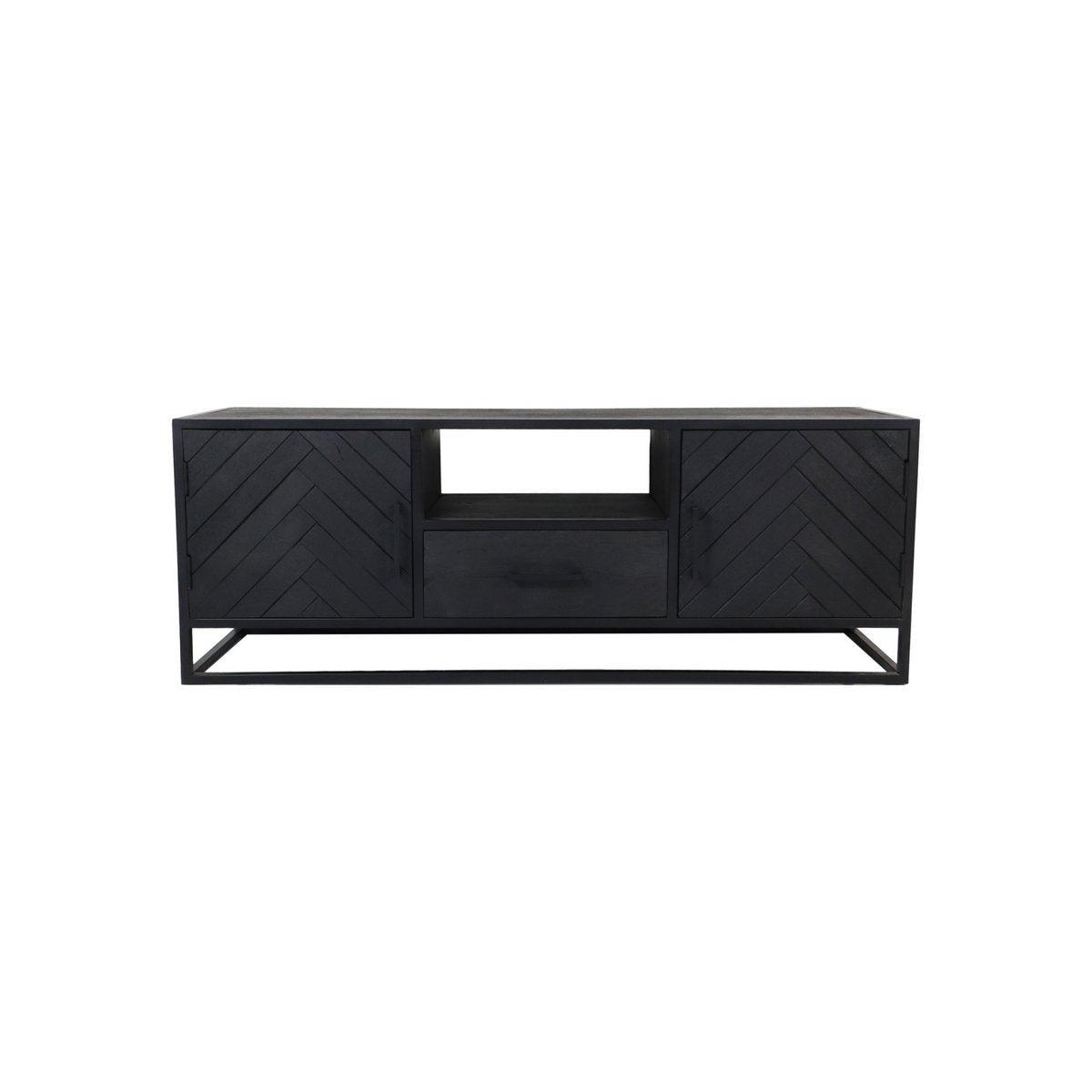 HSM Collection-TV-Möbel Verona 2 Türen 1 Schublade-150x40x55-Schwarz-Mango/Metall