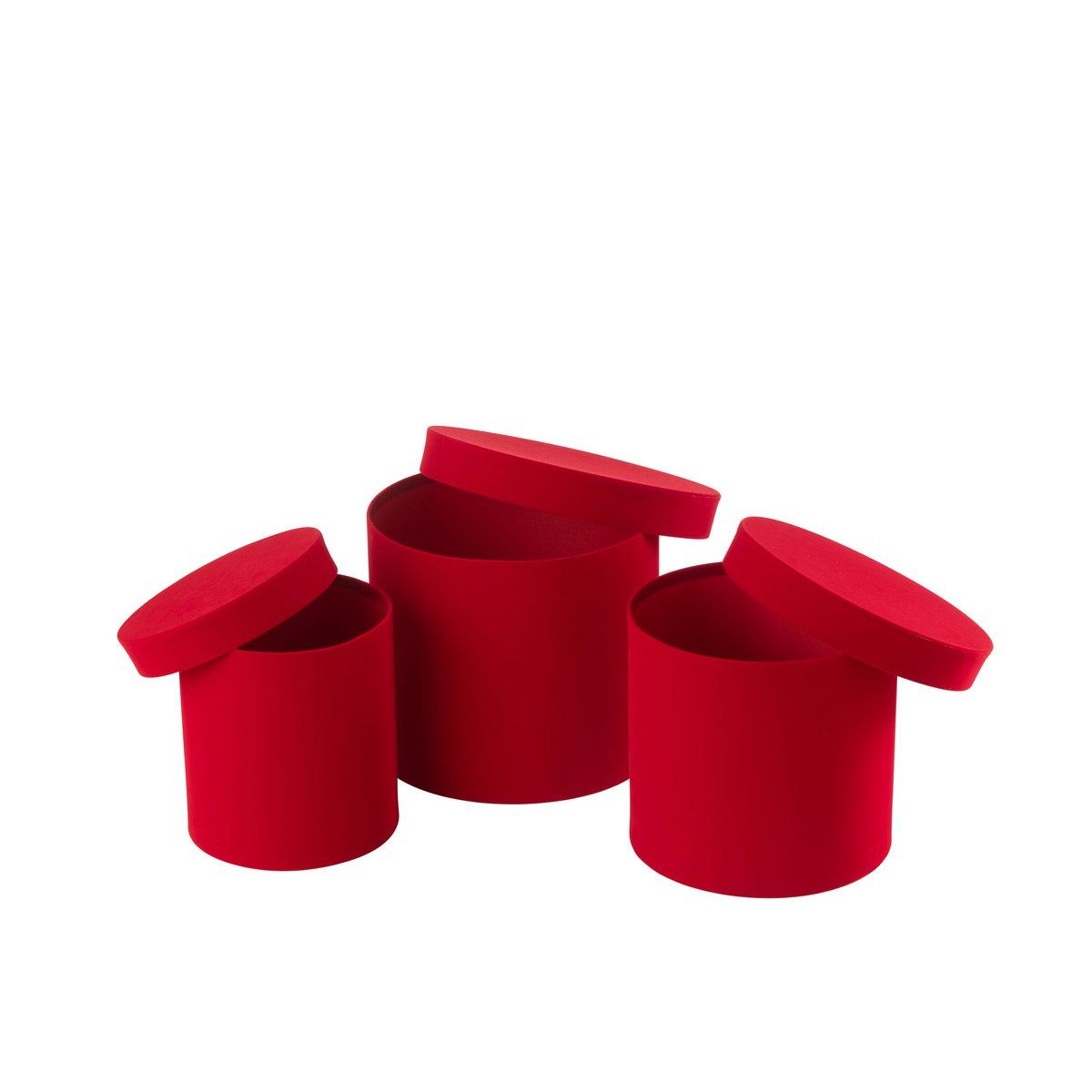J-Line Set mit 3 Boxen, rund, Samtpapier, Rot