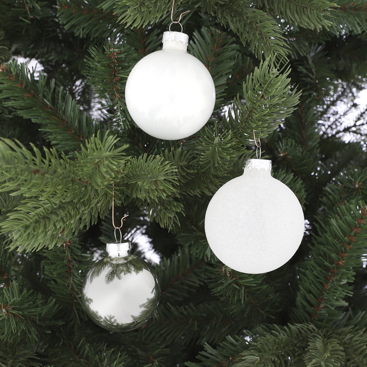 42 Stück Weihnachtskugeln  Ø7 cm - Glas - Weiß