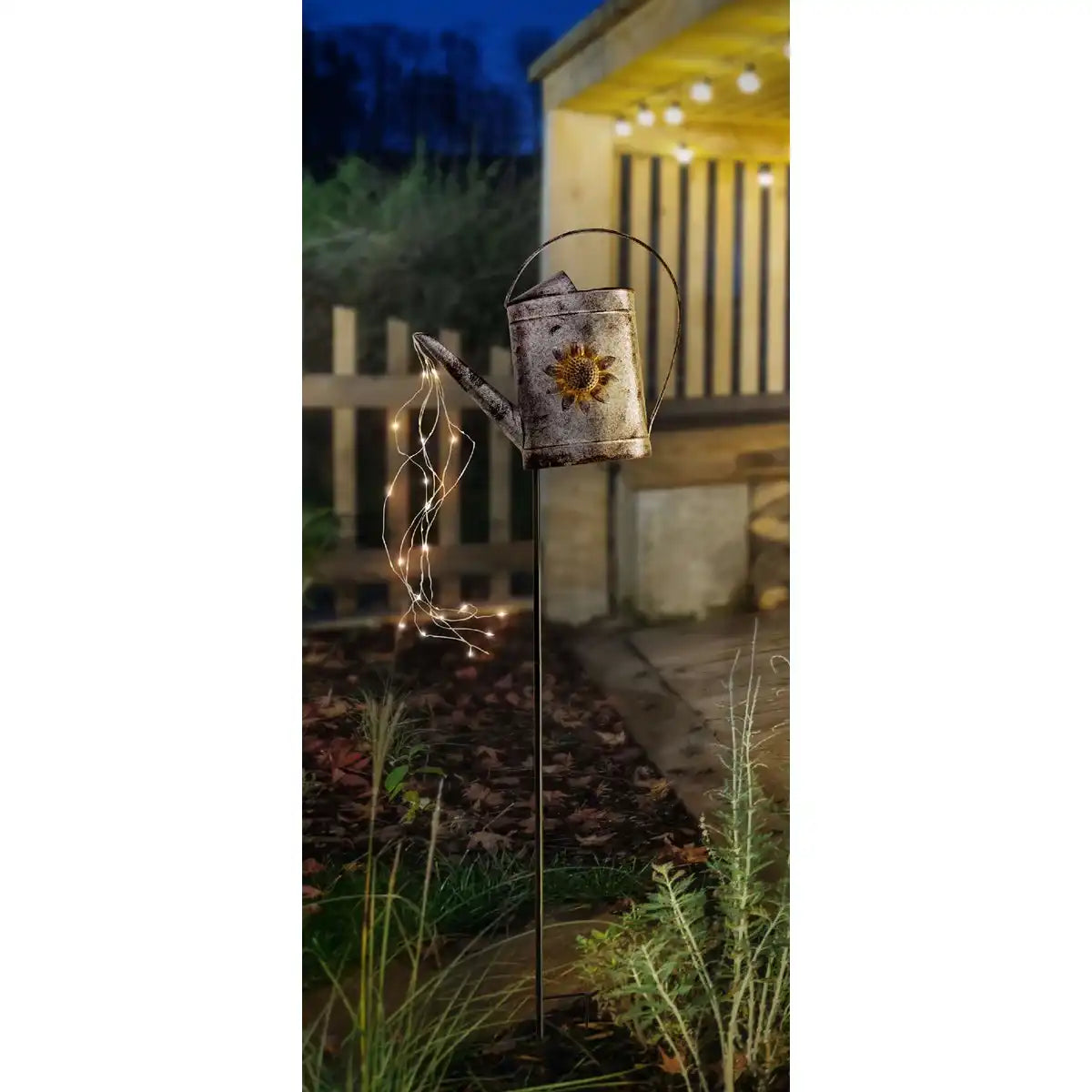 LED-Solar Erdspieß (Gießkanne) h: 110cm verzinkt , für Außen, Erdspieß aus Metall und Kunststoff in Silber, mit integrierter LED