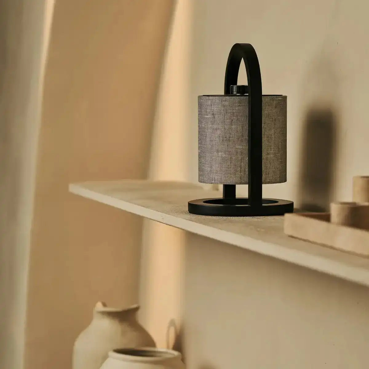 Flussschwarz & grau Holz wiederaufladbare Lampe - dimmbares und schnurloses Licht