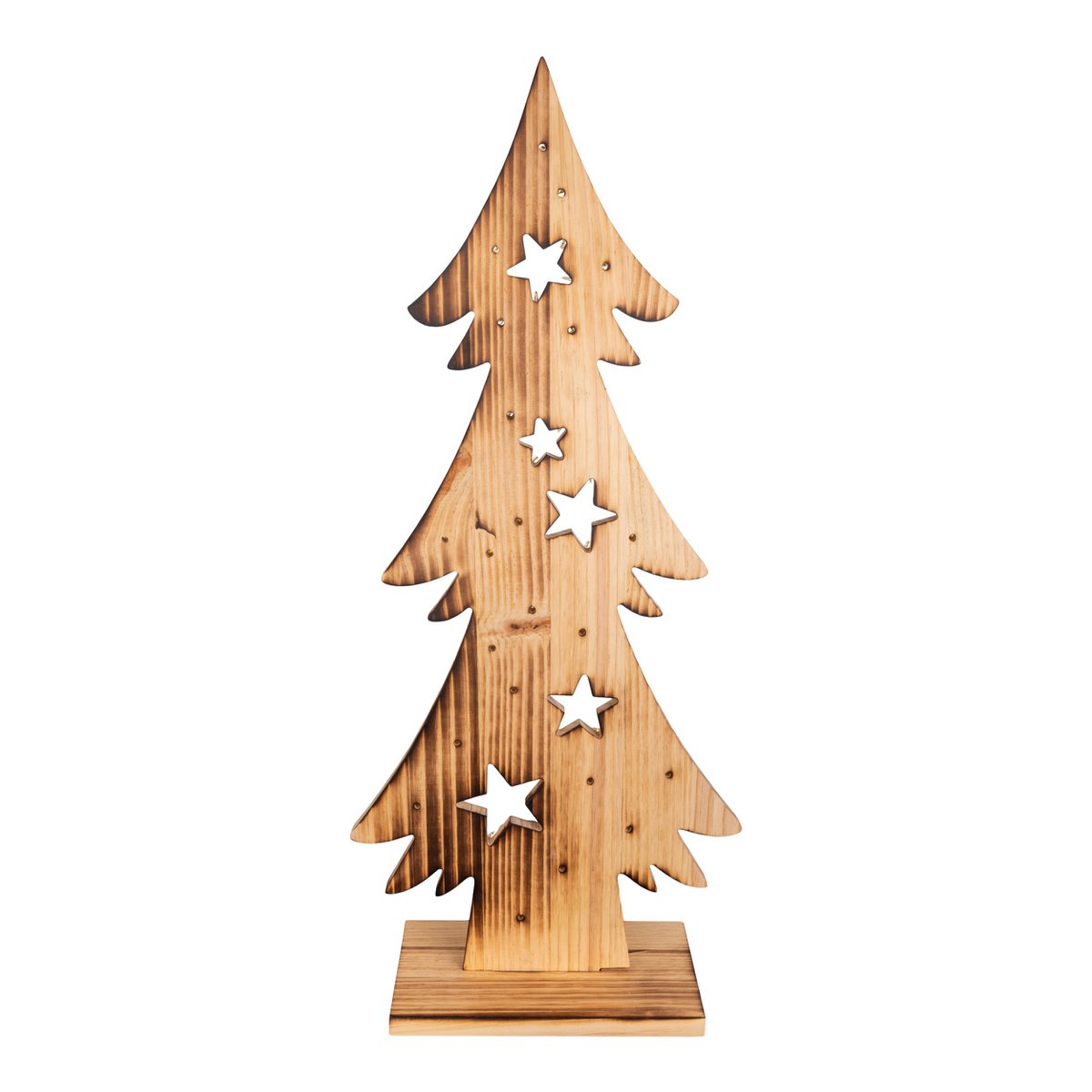 LED-Holz-Dekoleuchte "TANNENBAUM" groß, aus naturbelassenem Holz mit festverbauten LEDs, Weihnachtsdekoration für Außen