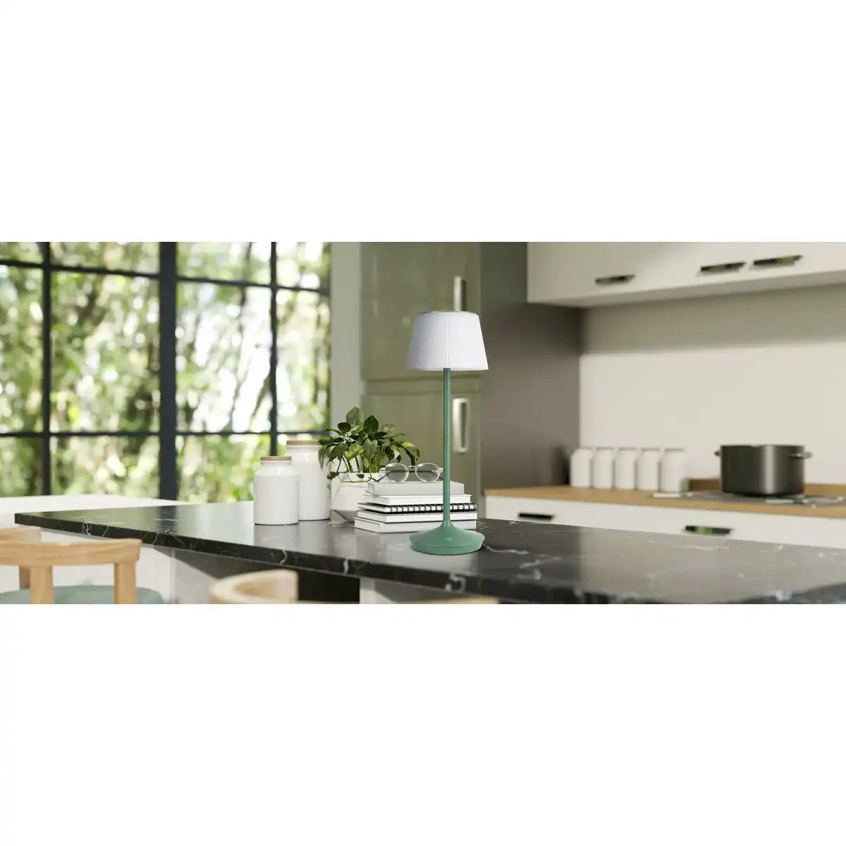 LED Leuchte "EMMI" für Außen und Innen, Tischlampe aus Metall und Kunststoff, mit fest verbauten LEDs, LED Tischlampe für Balkon, Terrasse, Garten, Wohnzimmer, Wintergarten, ca. 38 cm hoch