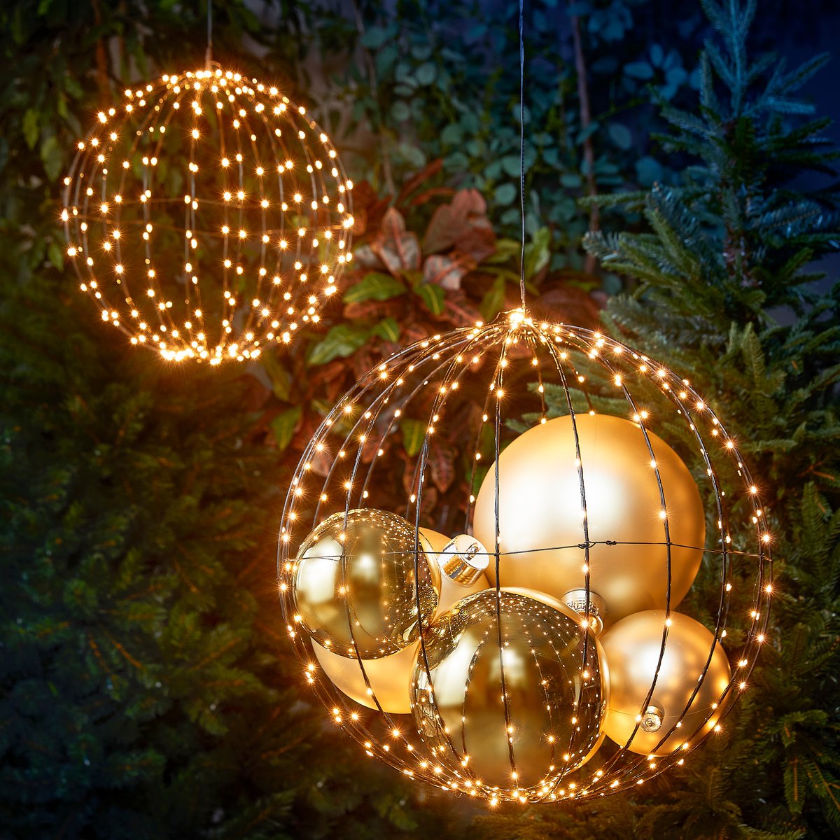 Weihnachtsbeleuchtungskugel mit warmweißen LED-Lichtern - Ø50 cm - Schwarz