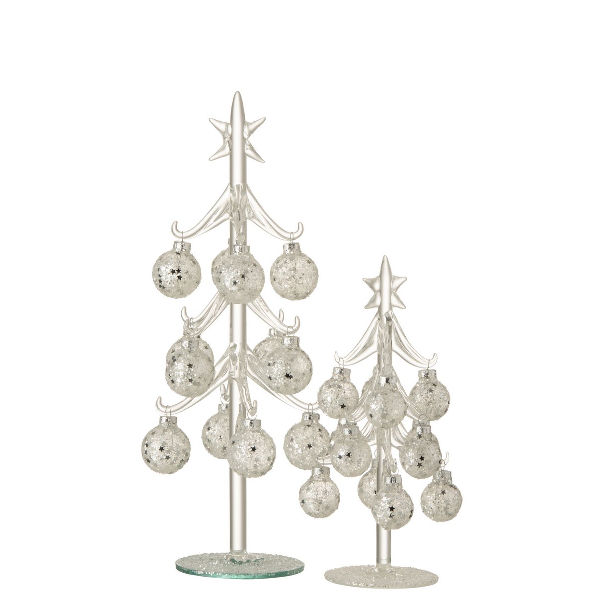 J-Line Weihnachtsbaum mit Kugeln Sterne – Glas – Silber – mittel