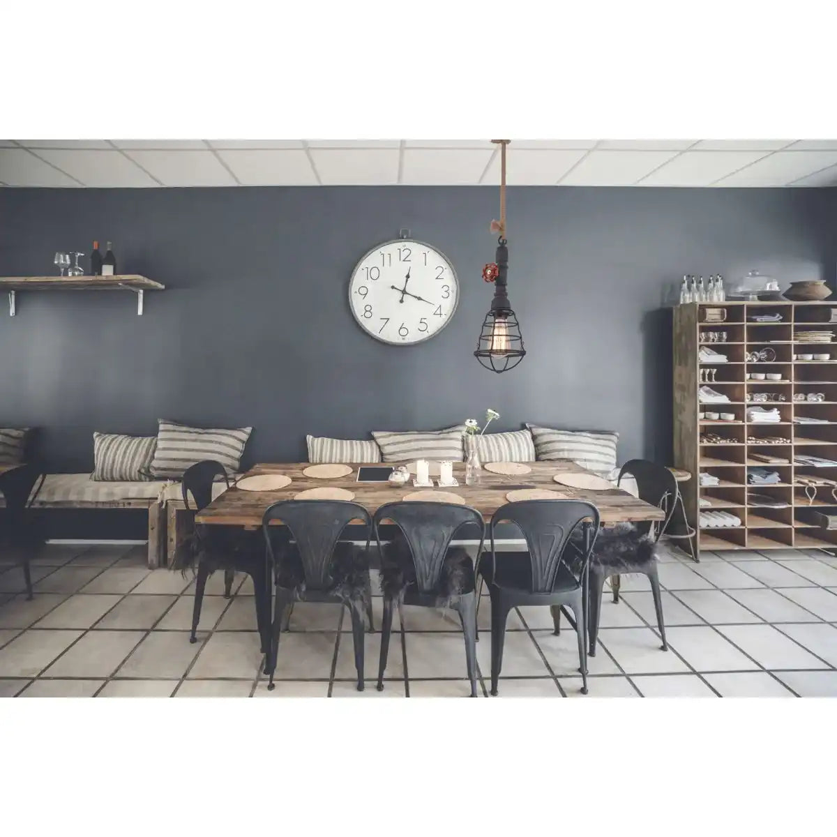 Pendelleuchte "REGIA", schwarzes Metall, Hanfseil, E27-Fassung, Beleuchtung für Wohnzimmer, Jugenzimmer oder Büro