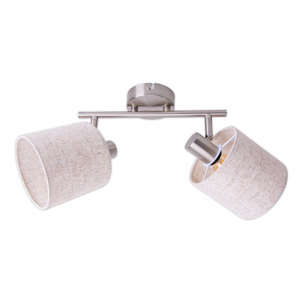 2er Wand- und Deckenleuchte "MARON" aus Metall satiniert-matt mit Stoffschirmen in Natur, mit E14-Fassung, Lampe für Wohnzimmer, Esszimmer, Flur und Büro, 46 x 12 cm
