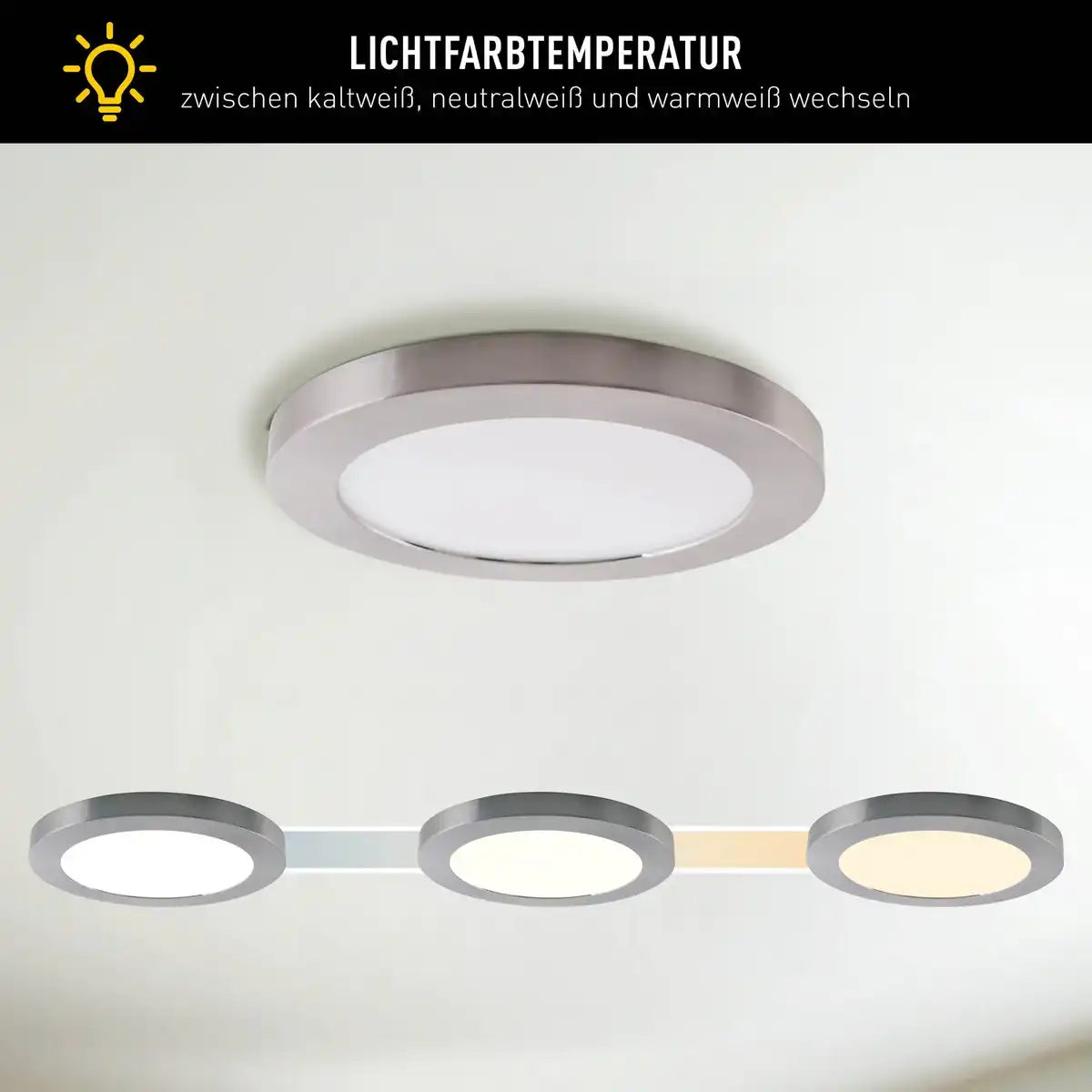 LED Deckenleuchte "BONUS", Funktion, Deckenlampe aus Metall und Kunststoff, Ringe in Chrome und Weiß sind wechselbar, mit fest verbauten LEDs, 22,5 cm Durchmesser