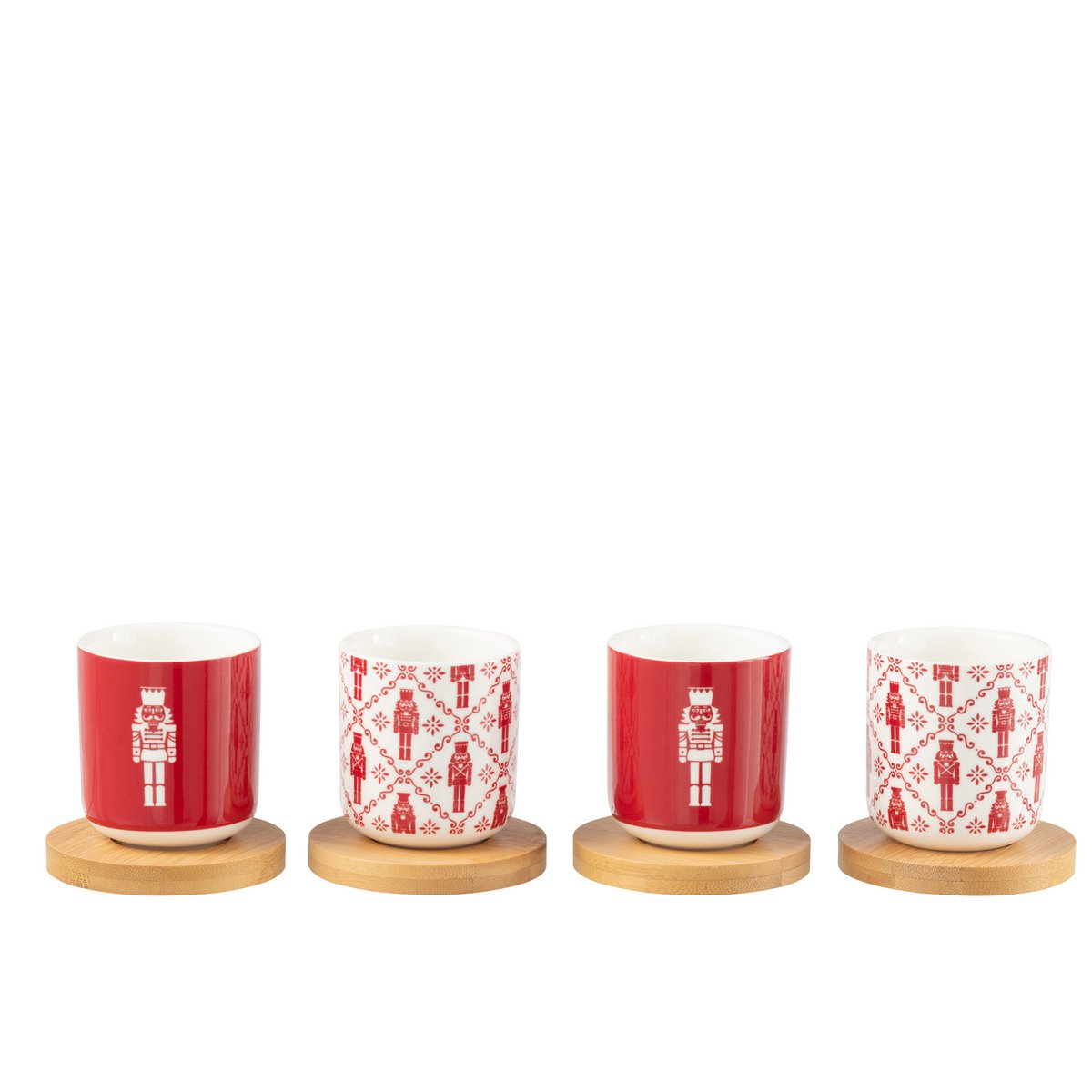 J-Line Box 4 Kaffeebeutel + Untertassen Bambou Nussknacker Geschenkbox Keramik Rot