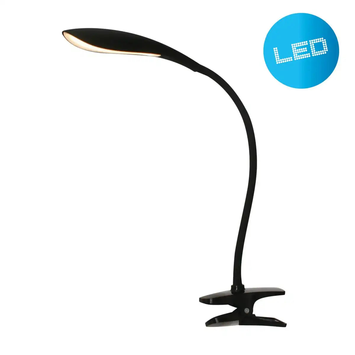 LED-Klemmleuchte "ALF" aus Metall und Kunststoff in Schwarz, mit integrierter LED