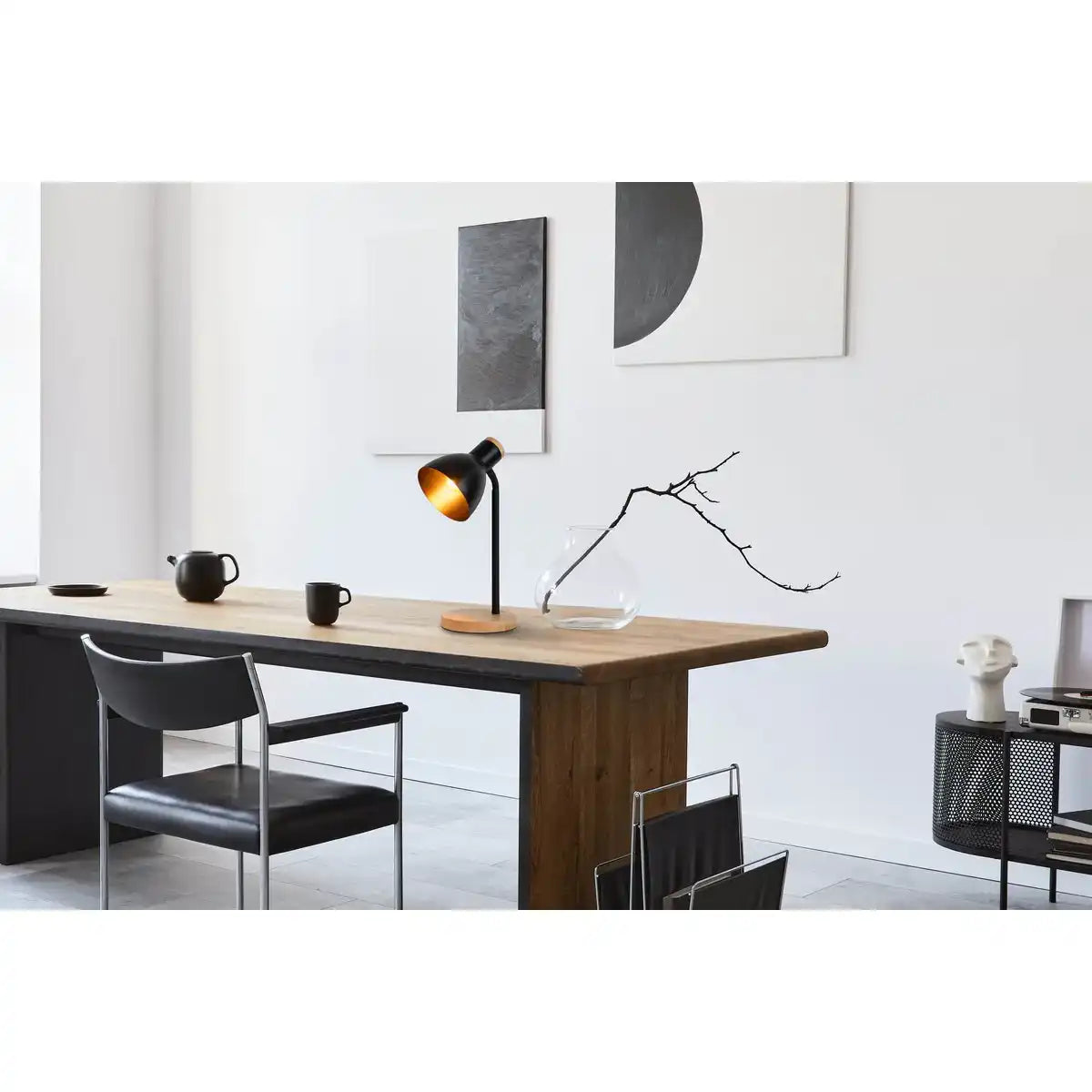 Schreibtischleuchte "MARIE" aus Metall und Holz, E14, Schwarz, 36,5 cm hoch