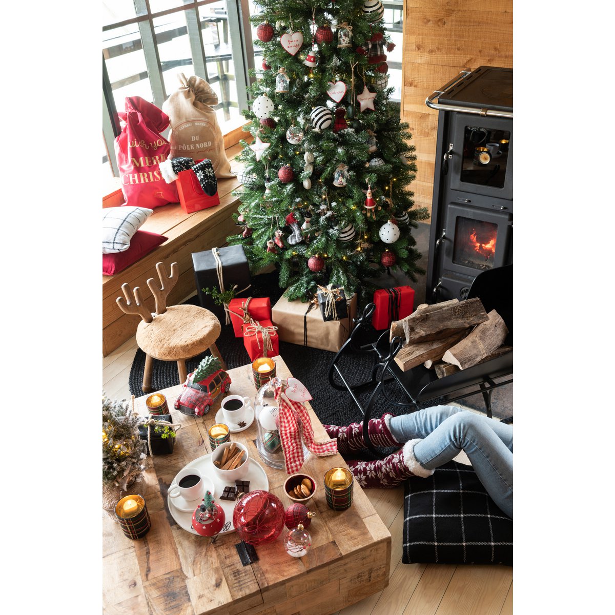 J-Line Weihnachtskugel Circle Glitter - Glas - Rot - extra groß - 6 Stück